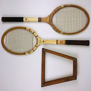 Vintage Wood Spalding Pancho Gonzales Autograph Dunlop Expert Tennis Racket Pair