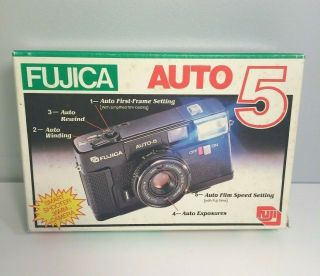 Fujica Auto 5 35mm Slr Film Camera With Box And Leather Carrying Case