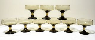 Set Of 10 Vintage Libbey Tawny Brown Accent Champagne / Dessert Glasses