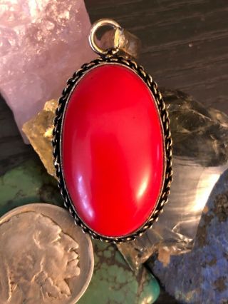 Vintage Native American Red Coral Sterling Silver Pendant 10 G