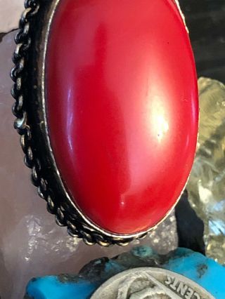 vintage Native American Red Coral Sterling Silver Pendant 10 G 3