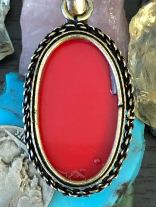 vintage Native American Red Coral Sterling Silver Pendant 10 G 5
