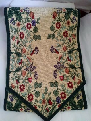 Vintage Table Runner Tapestry Floral Red,  Green,  Yellow,  Beige Tassels 11.  5 " X69 "