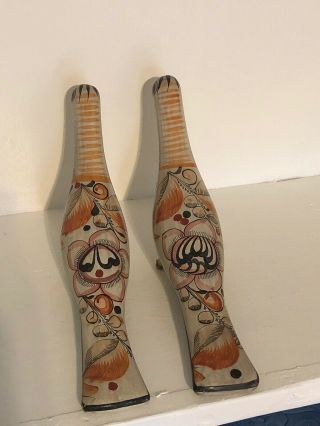 Vtg Tonala Mexican Folk Art Hand Painted Pottery Unique Pair Long Neck Birds 2