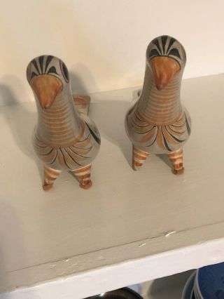 Vtg Tonala Mexican Folk Art Hand Painted Pottery Unique Pair Long Neck Birds 3