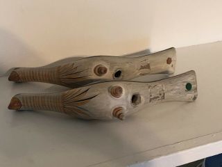Vtg Tonala Mexican Folk Art Hand Painted Pottery Unique Pair Long Neck Birds 4