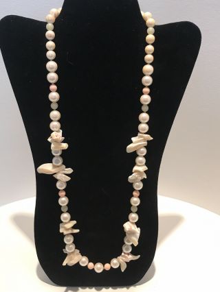 Vintage Miriam Haskell Signed Faux Pearl/shell/bead 28 " Fashion Necklace