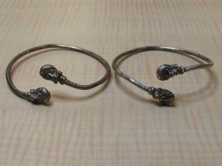 Sterling Silver Jewelry Set Of Two Cuff Bracelets Vintage Human Heads