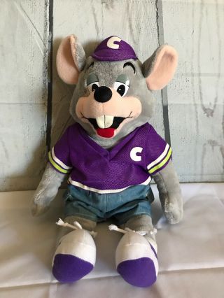 Vintage 17 " Chuck E Cheese Plush Mouse Purple Jersey Stuffed Animal