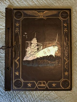Vintage World War 2 Navy Military Themed Scrapbook With Battleship (empty)