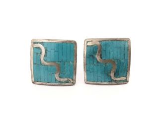 Southwestern Style Vintage 925 Sterling Silver & Turquoise Cufflinks / Mark,  By