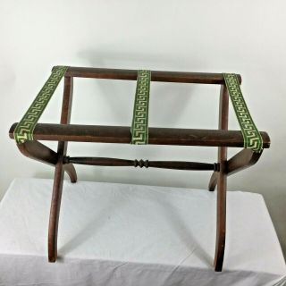 Vintage Hotel Motel Luggage Suitcase Folding Rack Stand Heavy Turned Wood Guests