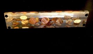 Vintage Lucite Paperweight with 1955 Pennies Suspended In Acrylic 3