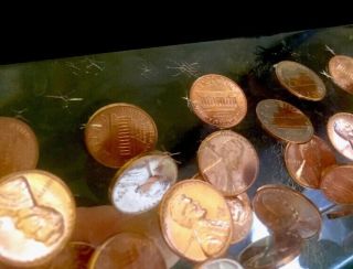 Vintage Lucite Paperweight with 1955 Pennies Suspended In Acrylic 4