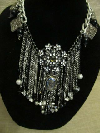 Vintage Cameo & Rhinestone Medallion Statement Necklace - A Repurposed 3