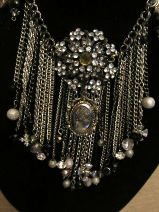 Vintage Cameo & Rhinestone Medallion Statement Necklace - A Repurposed 5