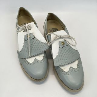 Vintage Footjoy Womens Golf Shoes Leather Kiltie Wingtip Blue & White Size 8m