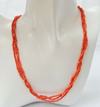 Gorgeous Vintage 3 Row Real Coral Bead Necklace