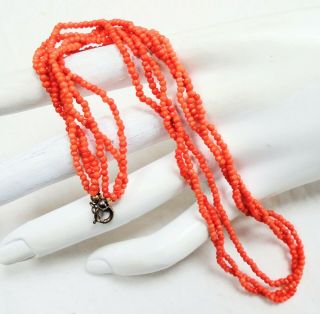 Gorgeous vintage 3 row real coral bead necklace 2