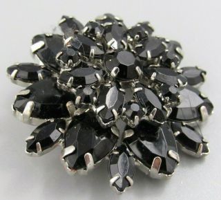 HIGH END Vintage Jewelry Stacked Jet Black Flower BROOCH PIN Rhinestone O 2
