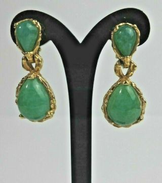 Vintage " Panetta " Faux Jade Clip Earrings