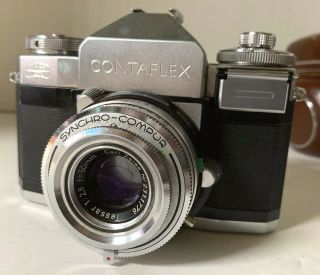 Zeiss Ikon Contaflex 35mm Slr Camera W/ F=50mm 1:2.  8 Carl Zeiss Tessar Lens Case