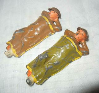 (2) Vintage Barclay Manoil Toy Lead Soldiers Wounded Laying Under Blanket
