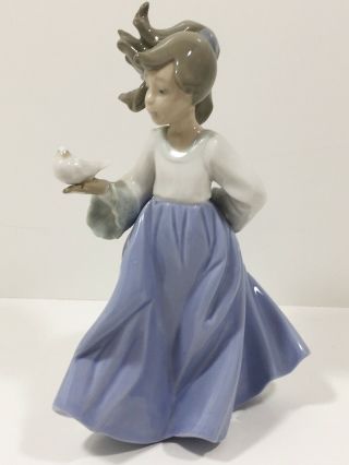 Vintage Nao By Lladro Porcelain Figurine Winged Friend 1088 Girl Holding Bird