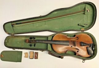 . Vintage Violin/fiddle,  Bow And Hard - Sided Carrying Case,  Circa 1955,  As - Is