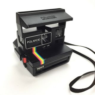 Vintage Polaroid Rainbow Camera,  600 Sprint,  Black W/ Rainbow Stripe,  Usa