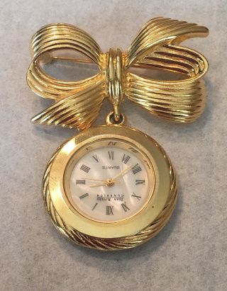 Vintage Joan Rivers Classics Goldtone Bow Pendant Brooch Pin Watch