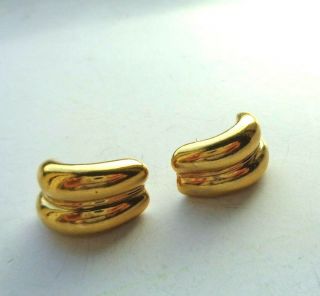 Vintage Signed Ciner Polished Gold Tone Line Design Half Hooped Pierced Earrings