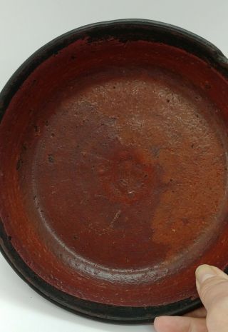 Vintage Primitive Stoneware Glazed Redware Pottery Plate Bowl Plant Holder
