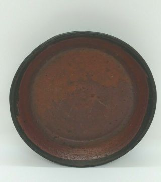 Vintage Primitive Stoneware Glazed Redware Pottery Plate Bowl Plant Holder 2