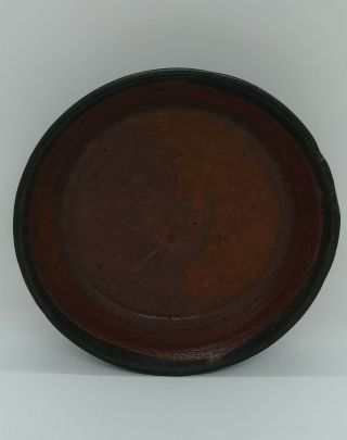 Vintage Primitive Stoneware Glazed Redware Pottery Plate Bowl Plant Holder 5