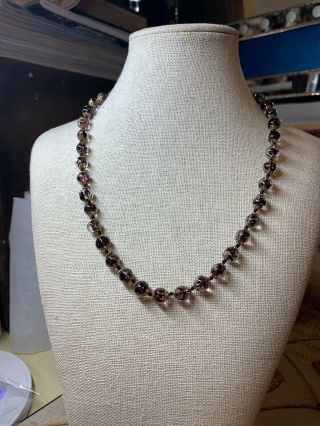 Vintage 1960’s Murano Glass Purple/ Black Glitter Hand Knotted Bead Necklace