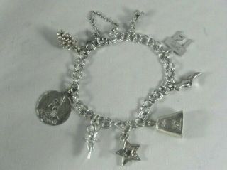 Vintage.  925 Sterling Silver Charm Bracelet 8 Charms 7.  5 " 24.  7g 1
