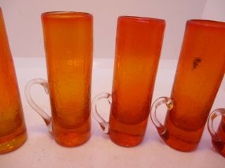 6 Red Orange Crackle Glass Shot Glasses With Handles Pilgrim ? Vintage 3