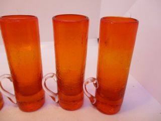 6 Red Orange Crackle Glass Shot Glasses With Handles Pilgrim ? Vintage 4