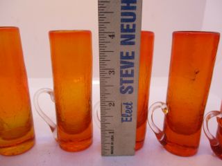 6 Red Orange Crackle Glass Shot Glasses With Handles Pilgrim ? Vintage 5