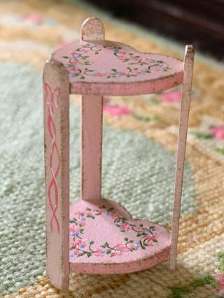 Vintage Miniature Dollhouse Karen Markland C1990 Pink Childs Double Heart Stand
