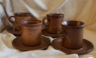 Vintage Mccoy Canyon Mesa Stoneware Set Of 4 Cups And 4 Saucers
