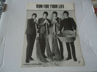 The Beatles Run For Your Life Sheet Music 1965 Vtg John Lennon Paul Mccartney