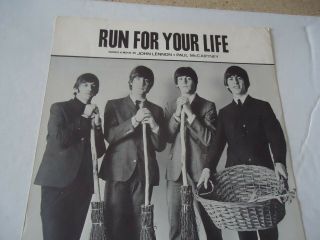 The Beatles Run For your life sheet music 1965 vtg John Lennon Paul McCartney 2