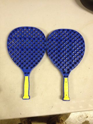Vintage Blue Plastic Big Face Checkerbat Racquetball Rackets (d21)