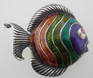 Vintage Art Deco 1930s Sterling Silver & Enamel Tropical Fish Brooch/pin (tt64
