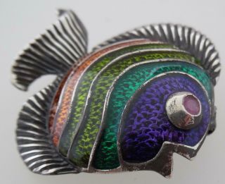 Vintage Art Deco 1930s Sterling Silver & Enamel Tropical Fish Brooch/Pin (TT64 2