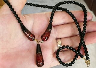 STUNNING VINTAGE ART DECO JEWELLERY BANDED MURANO GLASS GOLD DROPPER NECKLACE 3