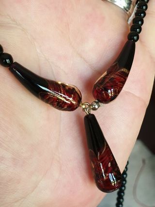 STUNNING VINTAGE ART DECO JEWELLERY BANDED MURANO GLASS GOLD DROPPER NECKLACE 5