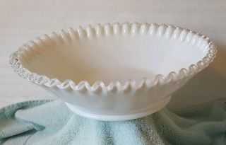 Vintage Fenton Silvercrest White Milk Glass 10 Inch Fruit Serving Bowl